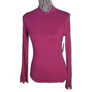 YOUNG CONTEMPORARY‎ Mock Neck Long Sleeve Top Magenta Pink Fitted Blouse office
